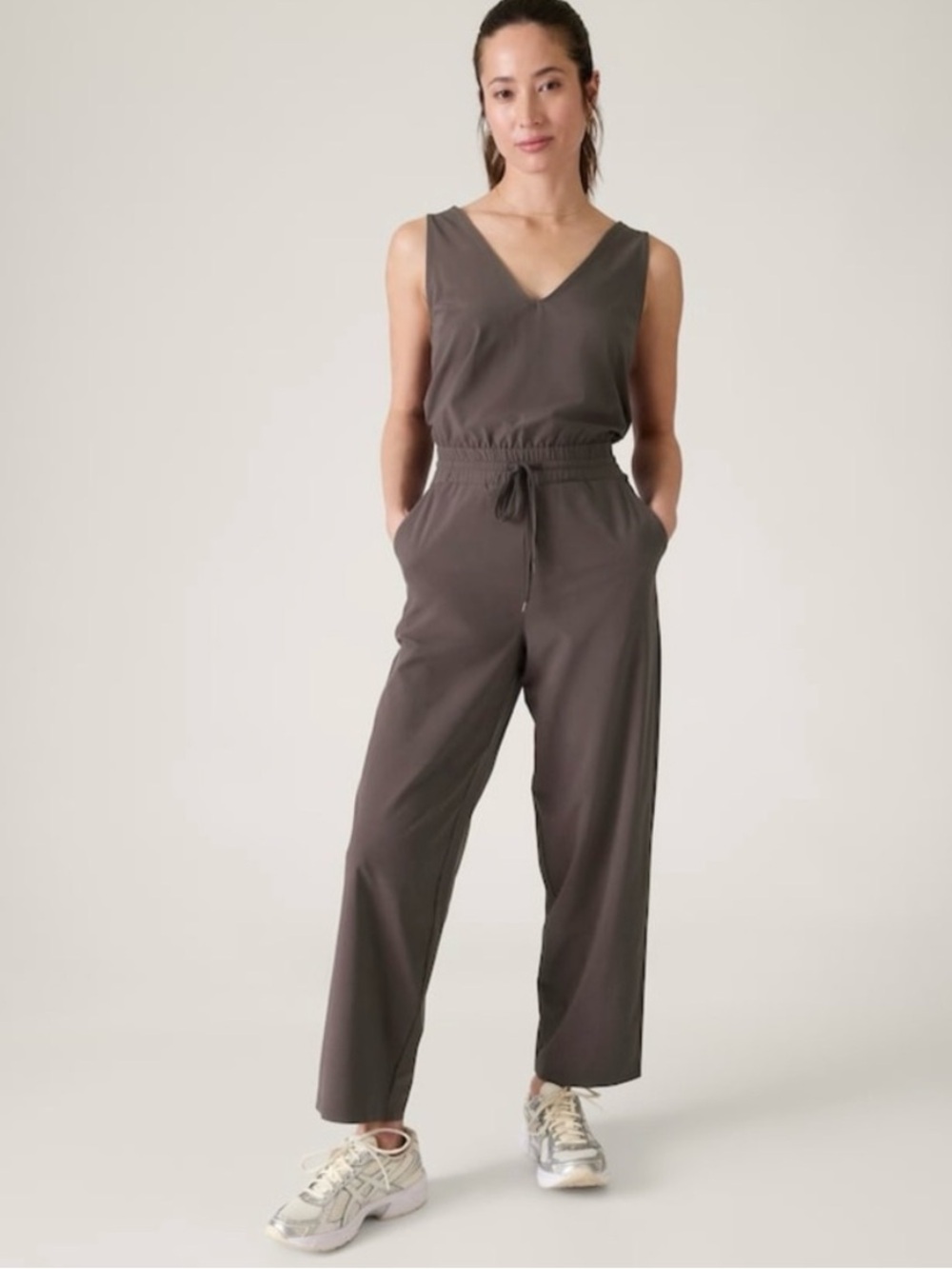 Athleta Avenue Jumpsuit in Shale Brown, size MP